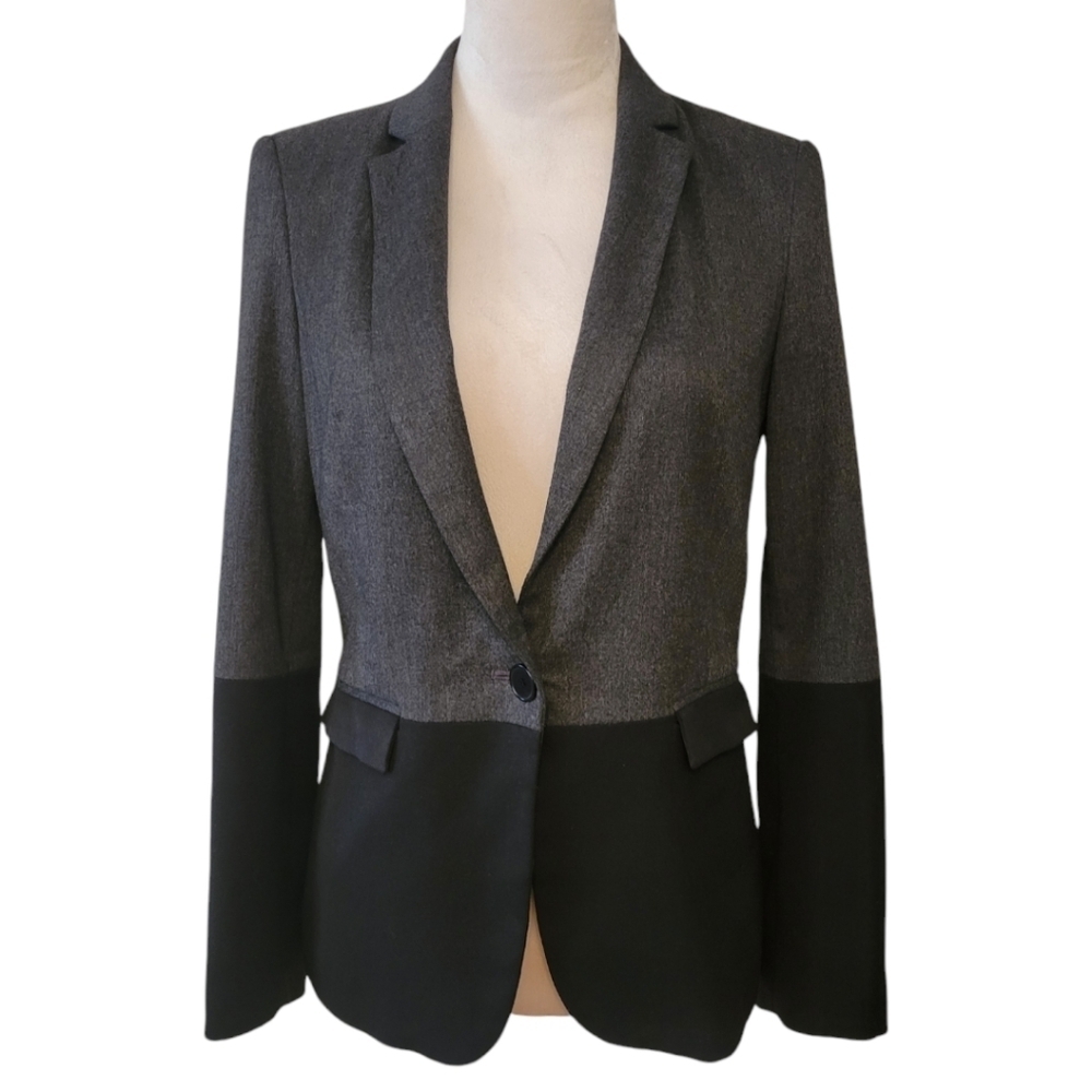 Zara Black & Gray Color-Block One Button Blazer J… - image 2